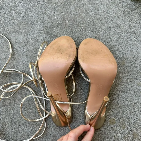 FEMME LA Athens Lace Up Heels in Golden 36 - Picture 11 of 12